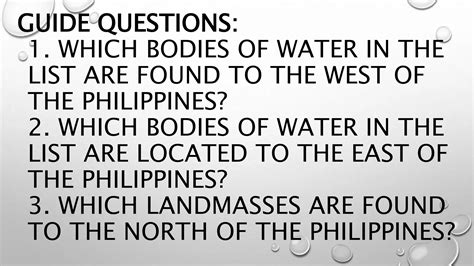 what are the landmasses and bodies of water within the par|Location of the Philippines with respect to Landmasses and .